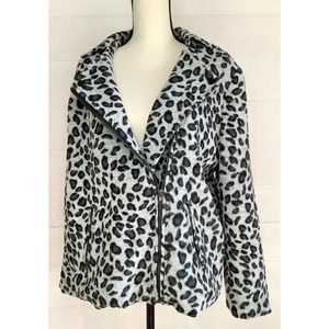 UMGEE sz L fuzzy gray & black leopard print jacket coat